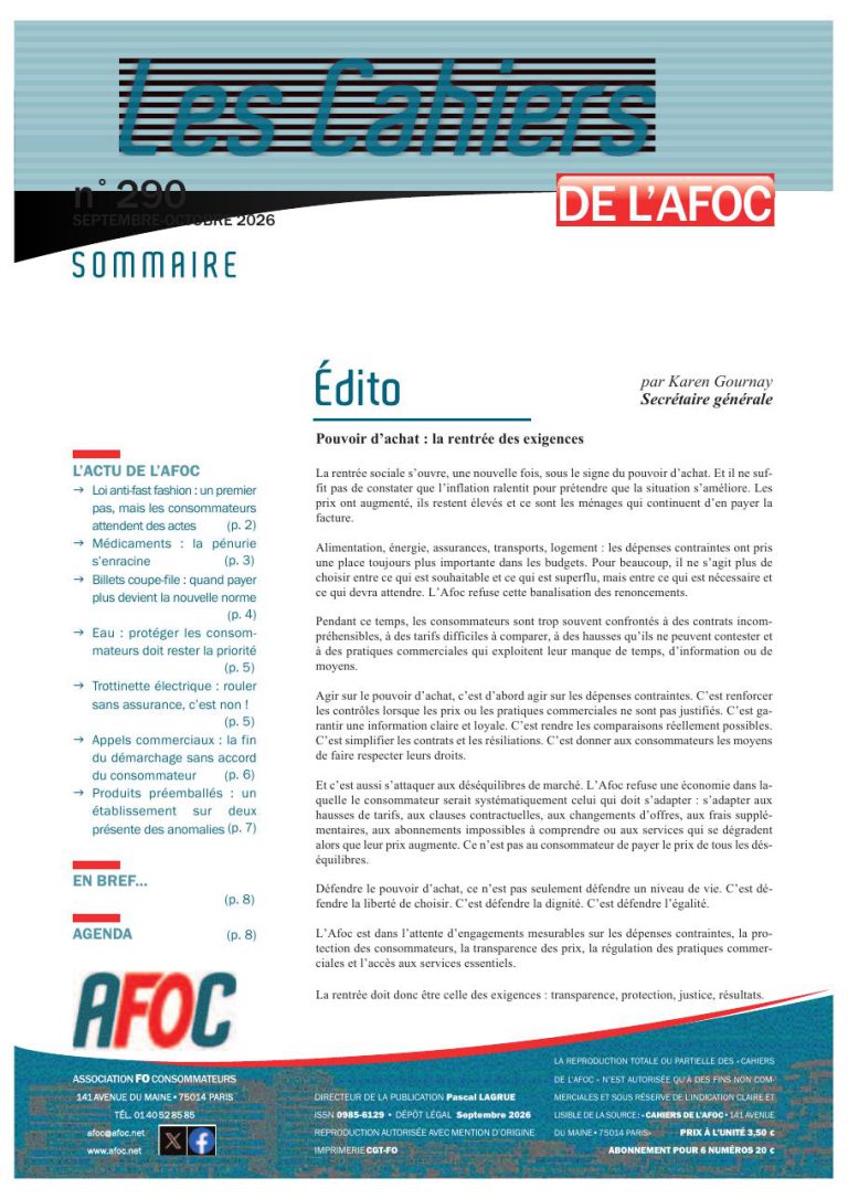 Couverture des Cahiers de l’AFOC n° 290 - Septembre-Octobre 2026.